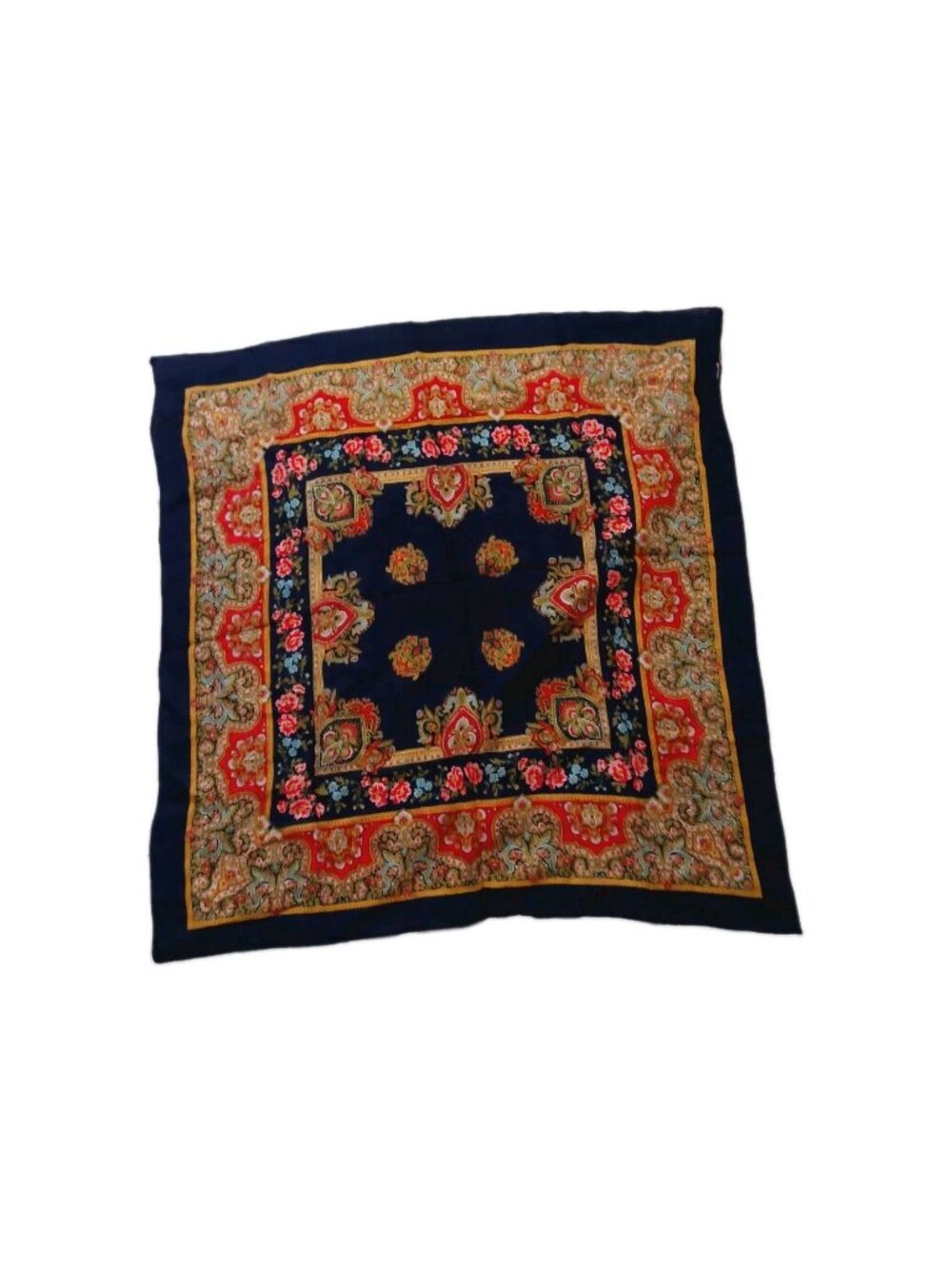 Blue Floral Square Mosaic Scarf 28"